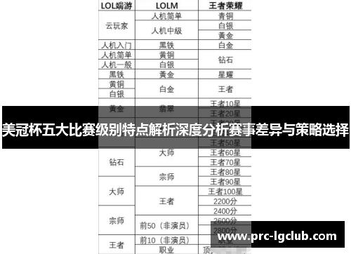 美冠杯五大比赛级别特点解析深度分析赛事差异与策略选择
